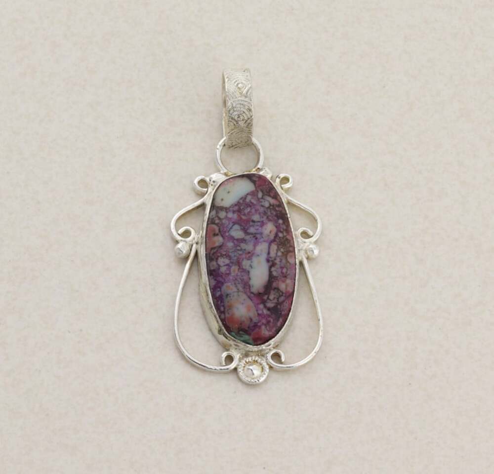 Sterling Silver Purple Ocean Jasper Pendant 2" x 1" inch